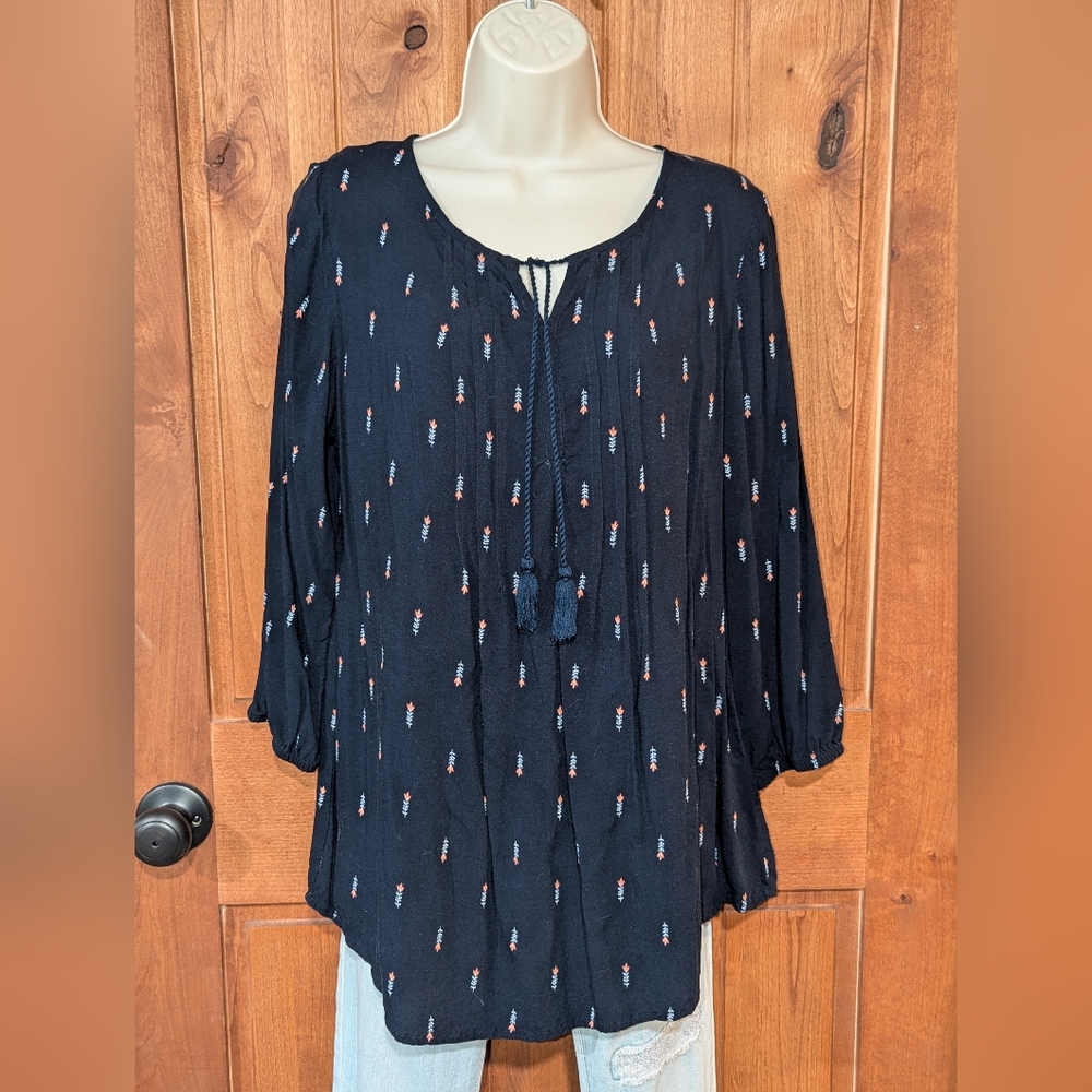 Sonoma Navy Blouse with Tassel Accent‎